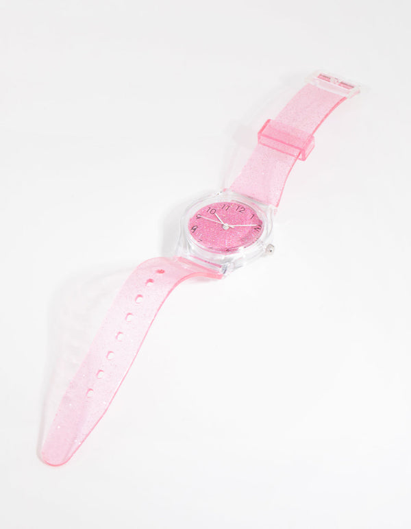 Kinderhorloge met roze glittersiliconenband