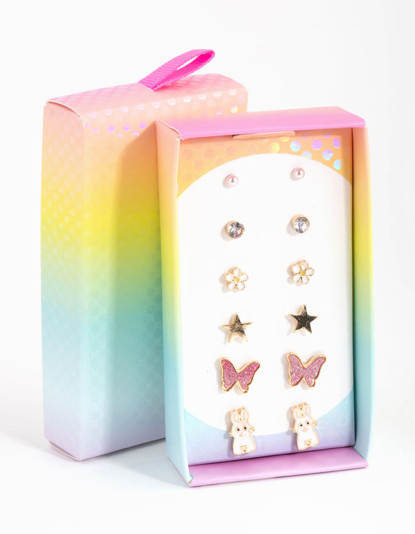 Kids Gold Glitter Butterfly 6-Pack Earrings