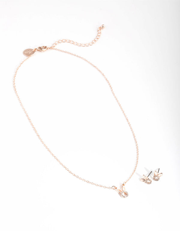 Kids Rose Gold Diamante Bunny Necklace and Earrings