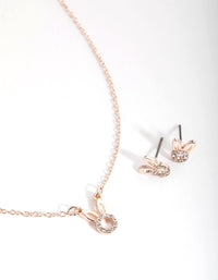 Kids Rose Gold Diamante Bunny Necklace and Earrings - link has visual effect only