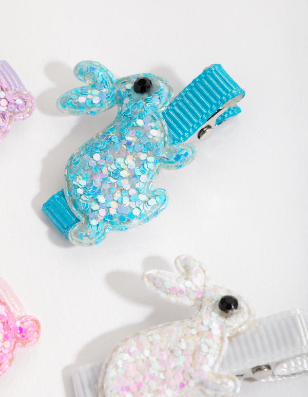 Kids Fabric Glitter Bunny 4-Pack Clips