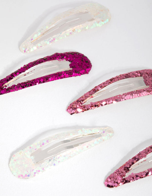 Kids Matte Glitter Pink Snap Clip
