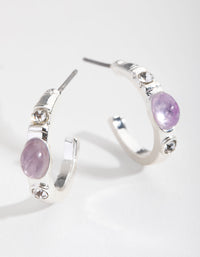 Silver Triple Stone Hoop Earrings - link has visual effect only