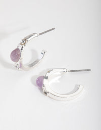 Silver Triple Stone Hoop Earrings - link has visual effect only