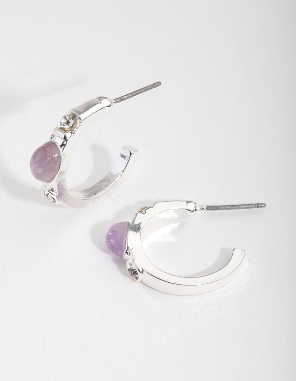 Silver Triple Stone Hoop Earrings