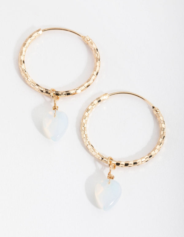 Gold Diamond-Cut Hoop Drop Earrings