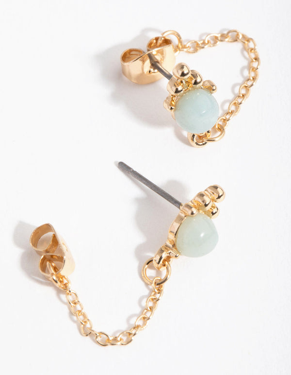 Gold Chain Drop Stud Earrings