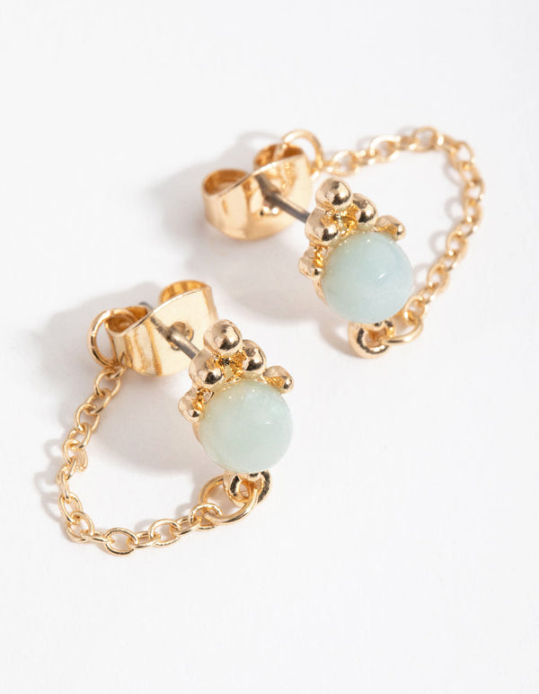 Gold Chain Drop Stud Earrings