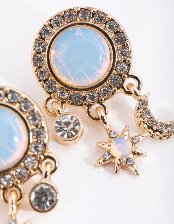 Gold Celestial Diamante Surrounded Stone Earrings