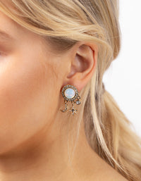 Gold Celestial Diamante Surrounded Stone Earrings - link has visual effect only
