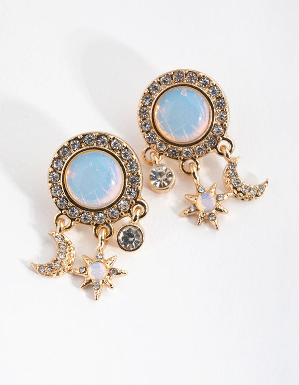 Gold Celestial Diamante Surrounded Stone Earrings