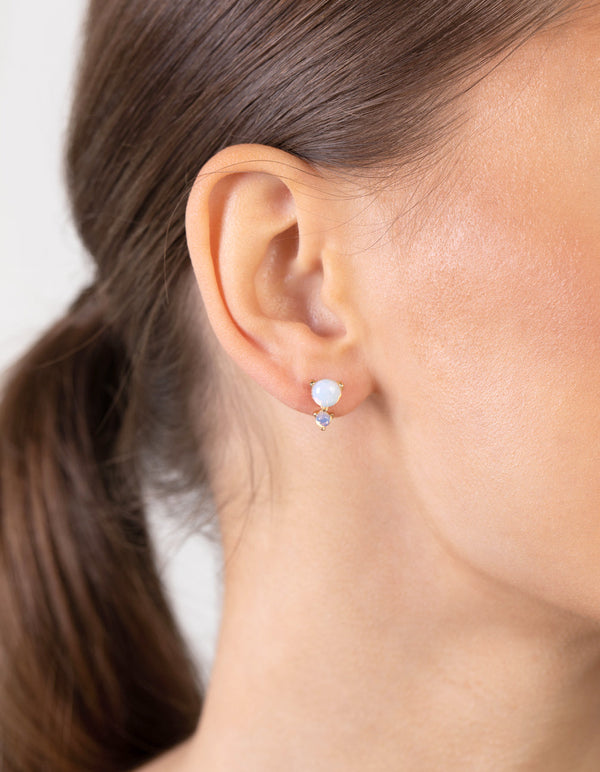 Gold Double Stone Stud Earrings