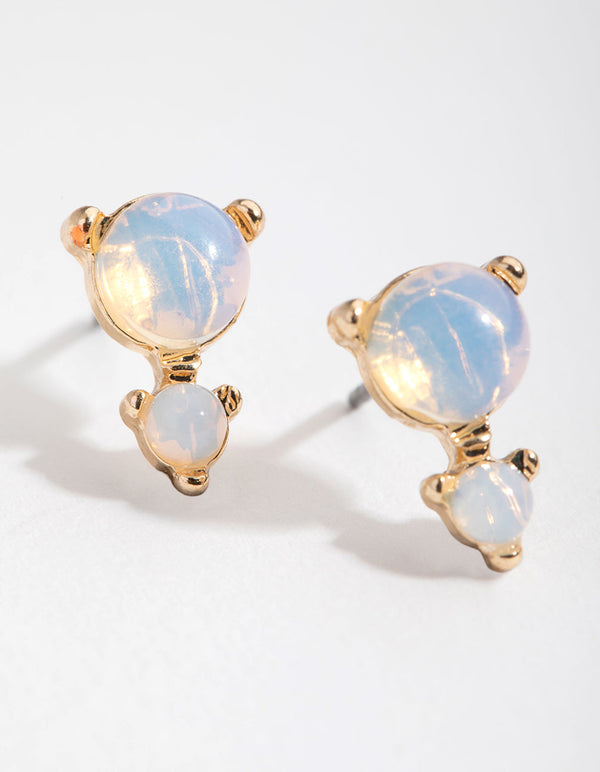 Gold Double Stone Stud Earrings