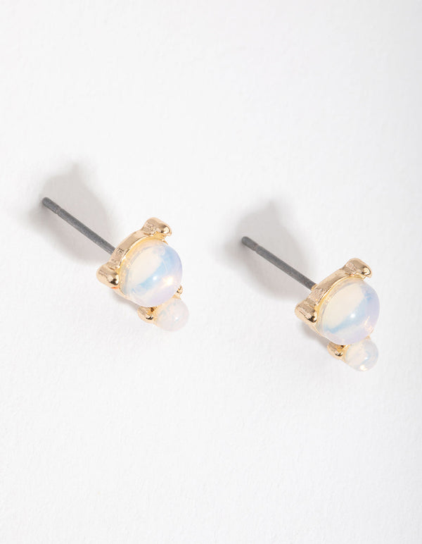 Gold Double Stone Stud Earrings