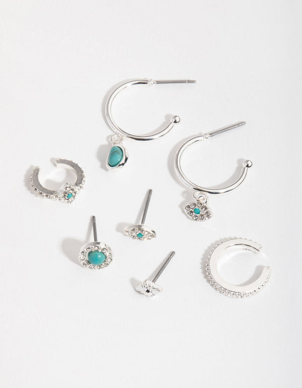 Silver Evil Eye Stack Pack Earring