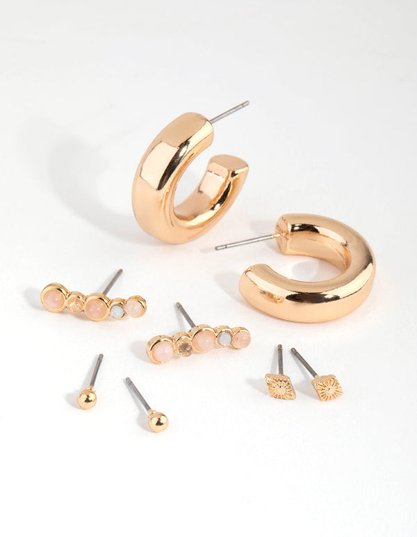 Gold Thick Hoop Stack Pack Earring