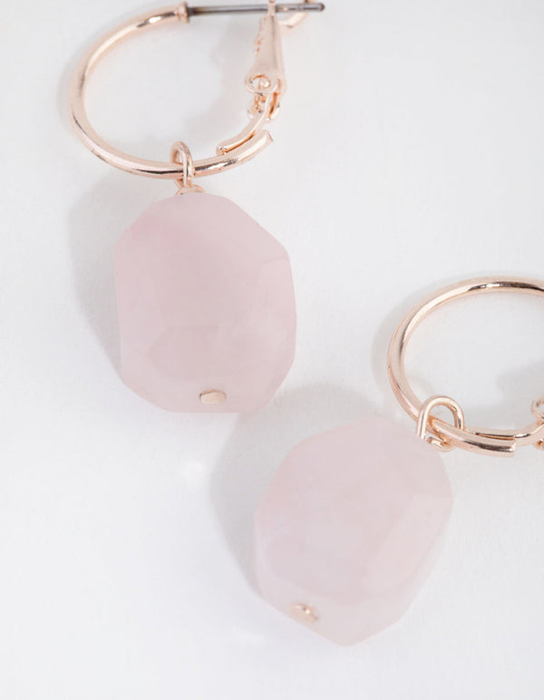Rose Gold Rock Stone Huggie Earrings