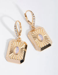 Gold Rectangle Drop Huggie Earrings - link has visual effect only