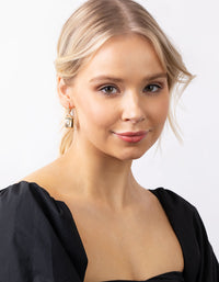 Gold Rectangle Drop Huggie Earrings - link has visual effect only