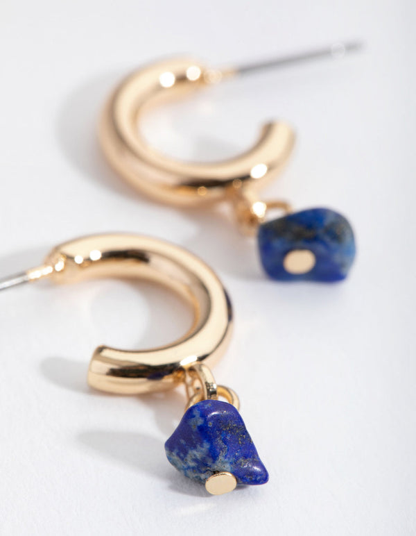 Gold Stone Drop Huggie Earrings