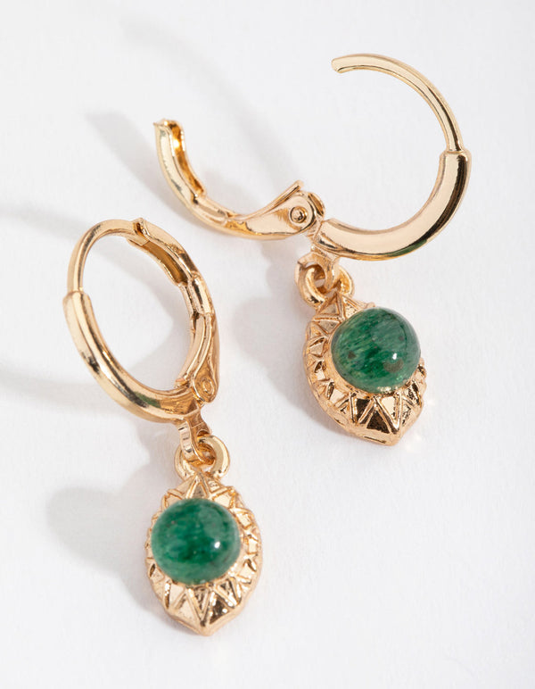 Gold Stone in Oval Huggie Earrings