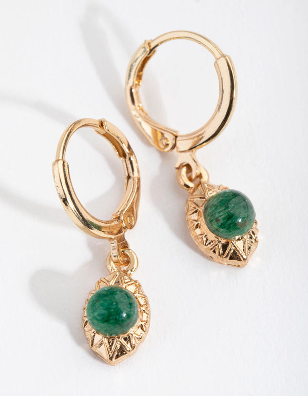 Gold Stone in Oval Huggie Earrings