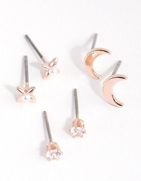 Rose Gold Cresent Moon Pearl Earrings