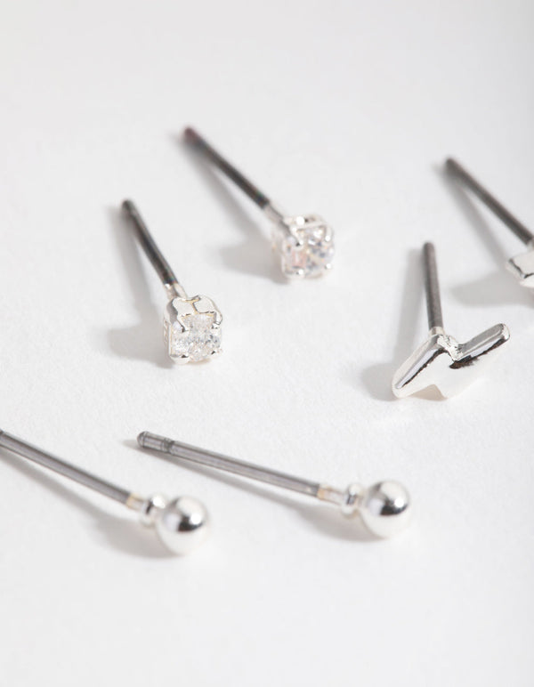 Silver Bolt and Diamante Earrings