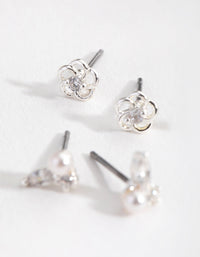 Silver Pretty Flower and Pearl Earrings - link has visual effect only