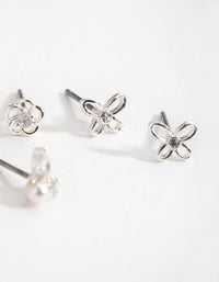 Silver Pretty Flower and Pearl Earrings - link has visual effect only
