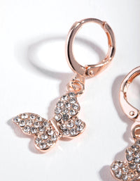 Rose Gold Diamante Butterfly Huggie Earrings - link has visual effect only