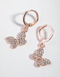 Rose Gold Diamante Butterfly Huggie Earrings - link has visual effect only
