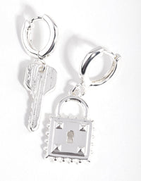 Silver Lock and Key Huggie Earrings - link has visual effect only