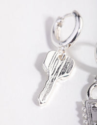 Silver Lock and Key Huggie Earrings - link has visual effect only