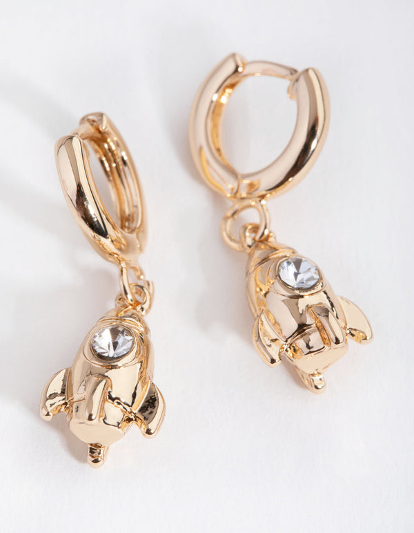 Gold Mini Rocket Huggie Earrings