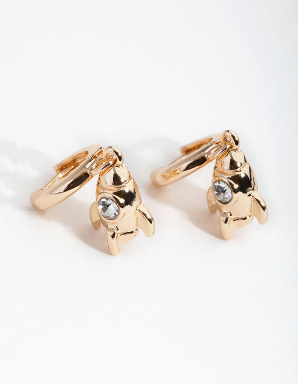 Gold Mini Rocket Huggie Earrings
