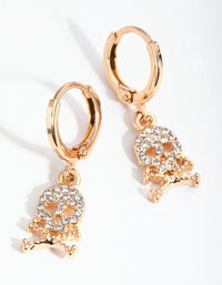 Gold Diamante Skull Huggie Earrings - link has visual effect only