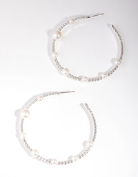 Silver Pearl and Diamante Hoop Earrings - link has visual effect only