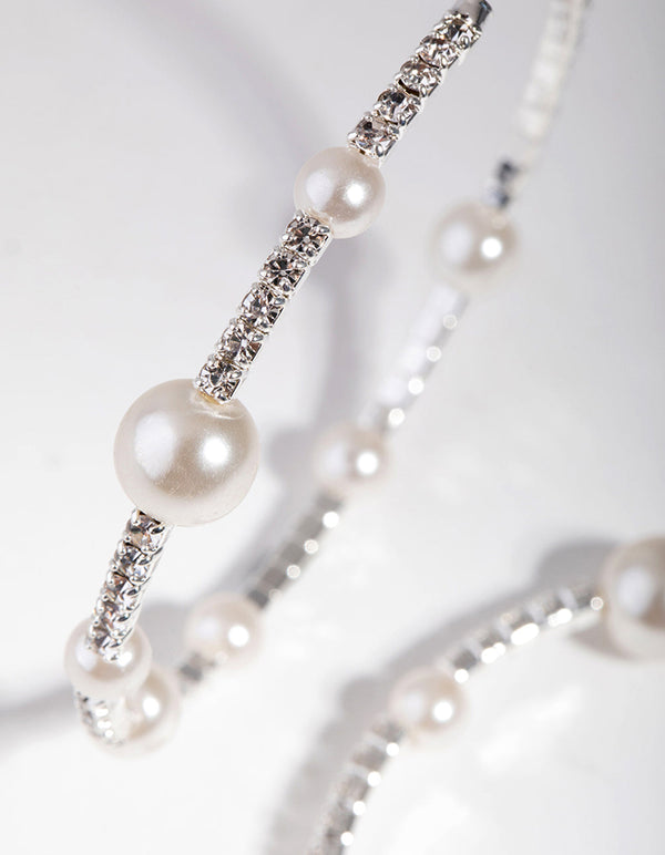 Silver Pearl and Diamante Hoop Earrings