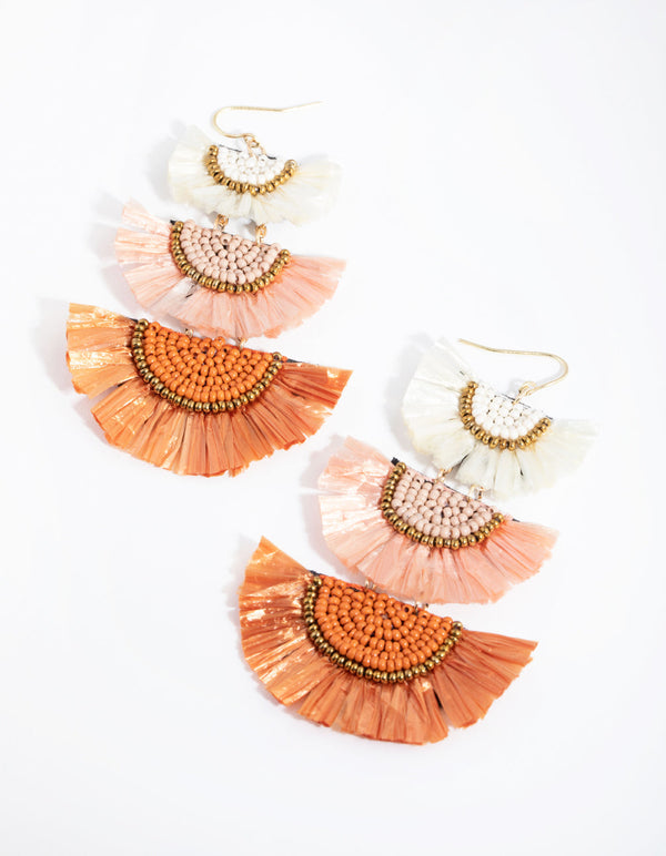 Antique Gold Raffia Fan Drop Earrings