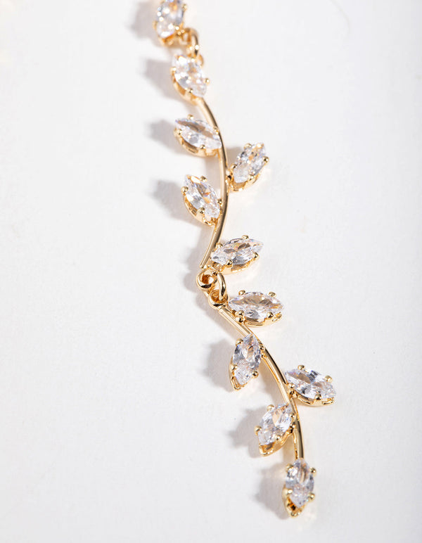 Gold Cubic Zirconia Bendy Vine Drop Earrings
