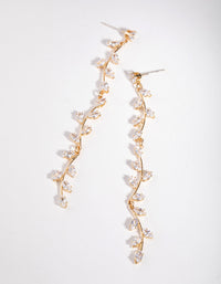 Gold Cubic Zirconia Bendy Vine Drop Earrings - link has visual effect only