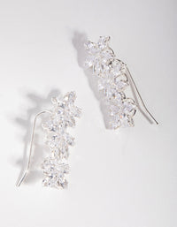 Silver Cubic Zirconia Flower Crawler Earrings - link has visual effect only