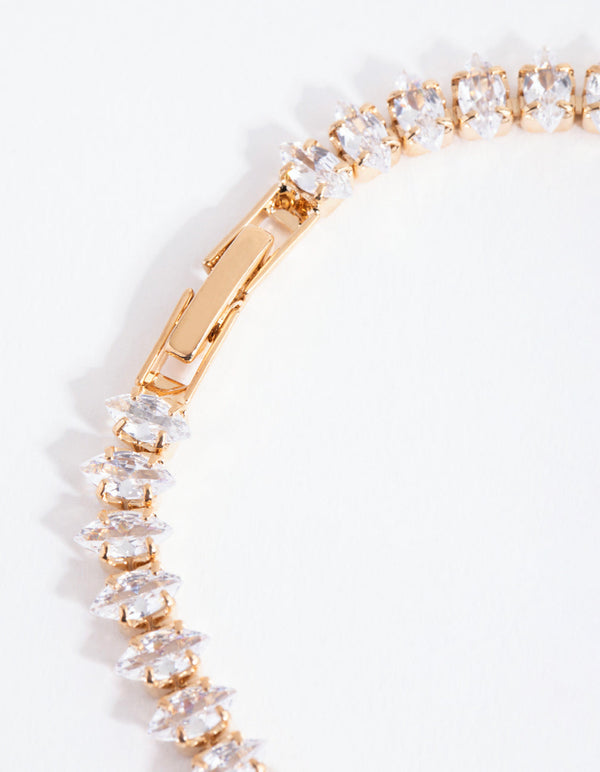 Gold Cubic Zirconia Navette Tennis Bracelet