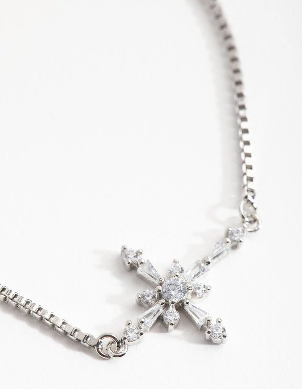 Rhodium Cubic Zirconia Decorated Cross Toggle Bracelet