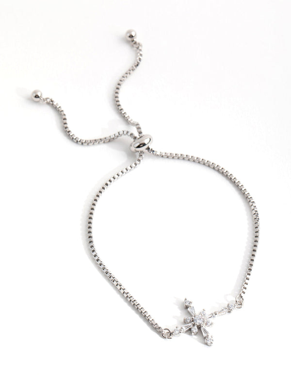 Rhodium Cubic Zirconia Decorated Cross Toggle Bracelet