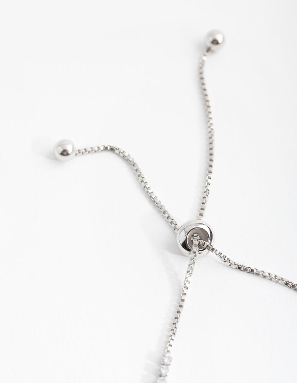 Rhodium Cubic Zirconia Square Halo Toggle Bracelet