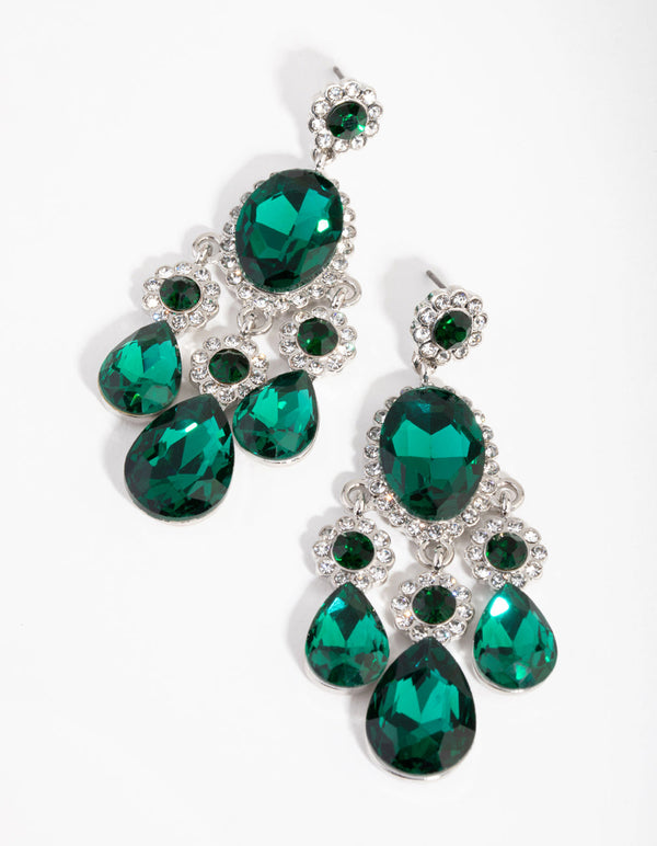 Rhodium Glam Teardrop Diamante Earrings