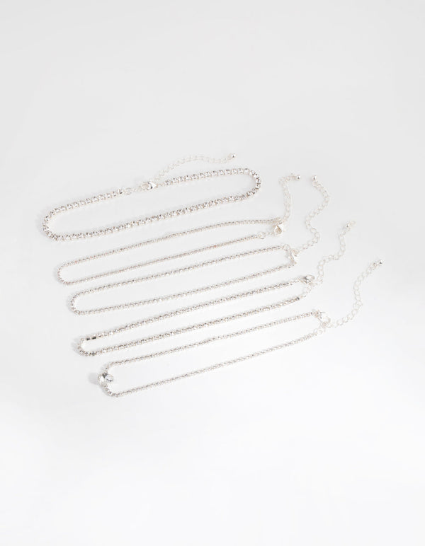 Silver Round and Pear 5-Pack Choker Necklace