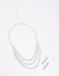 Silver Trio Diamante Earring and Necklace Set - link has visual effect only